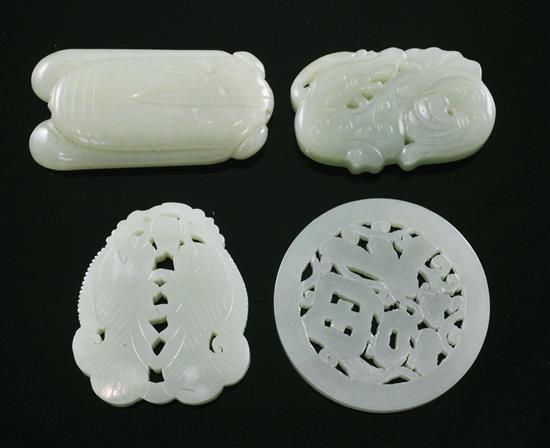 Four Chinese celadon jade plaques, 5.1cm - 6.2cm
